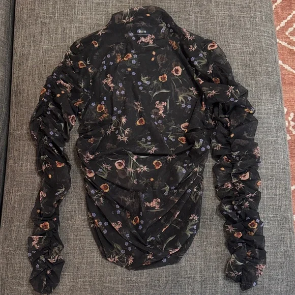 🖤 Maeve by Anthropologie Floral Sheer Mesh Long Sleeve Top | Size L - Picture 6 of 10